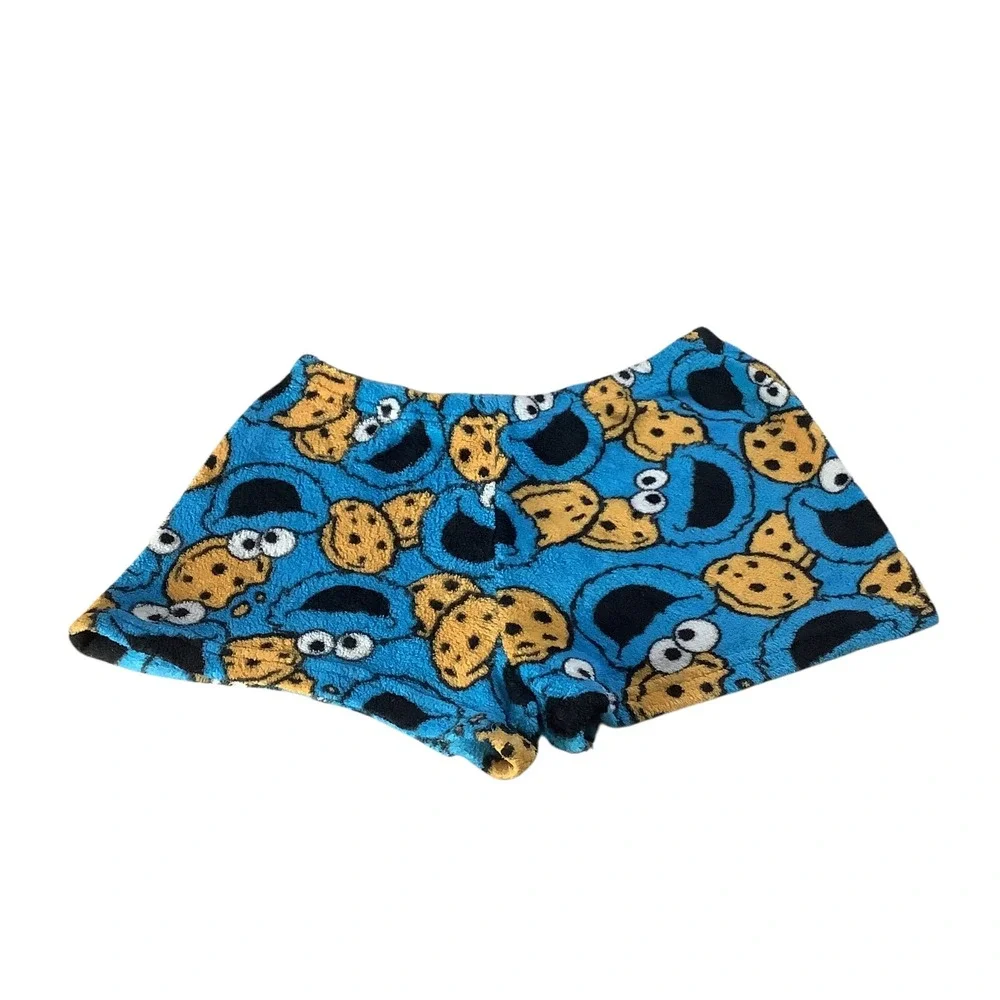 Sesame Street Shorts Girls Small 4-6 Blue Cookie Monster Fleece Pajama Bottoms